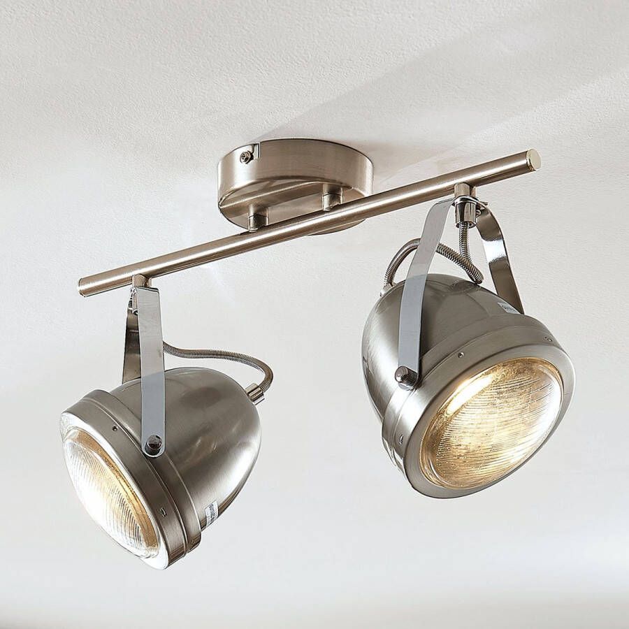 Lindby buitenspot 2lichts metaal glas H: 23.5 cm GU10 mat nikkel