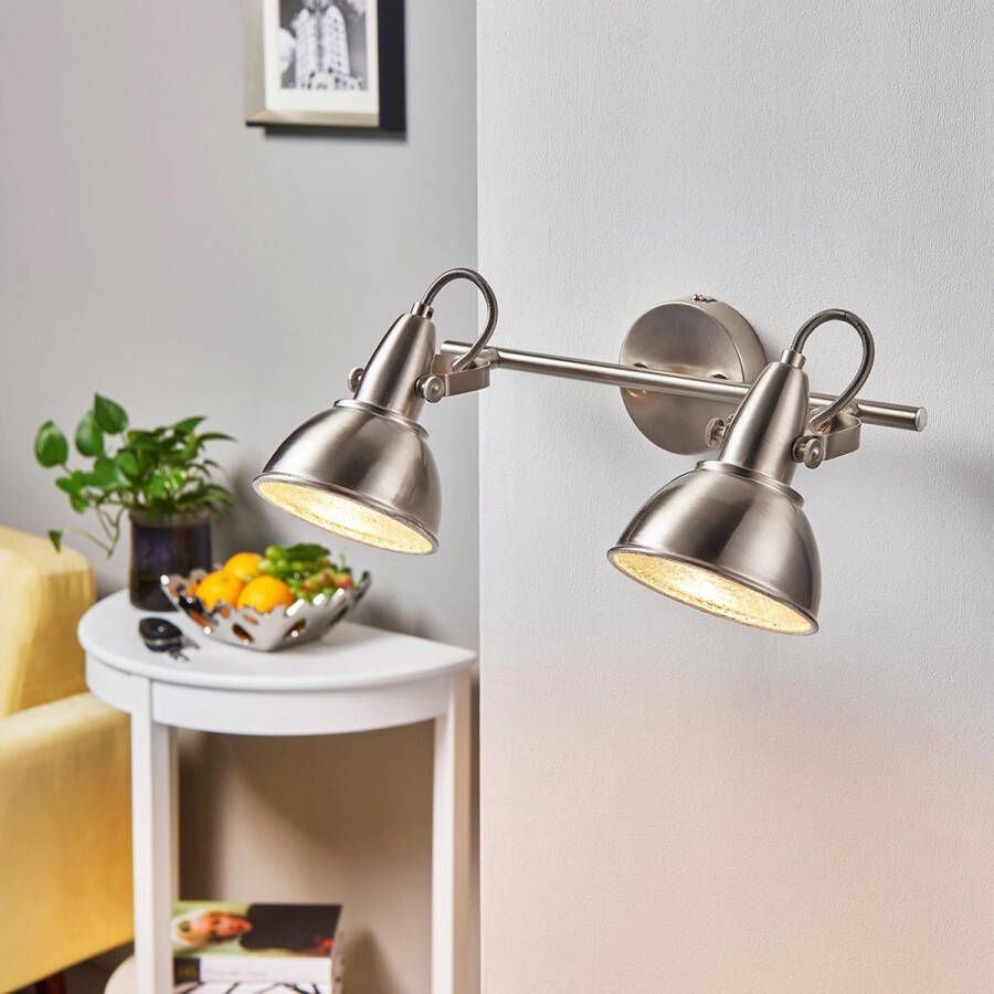 Lindby buitenspot 2lichts metaal H: 19.5 cm E14 mat nikkel zilver