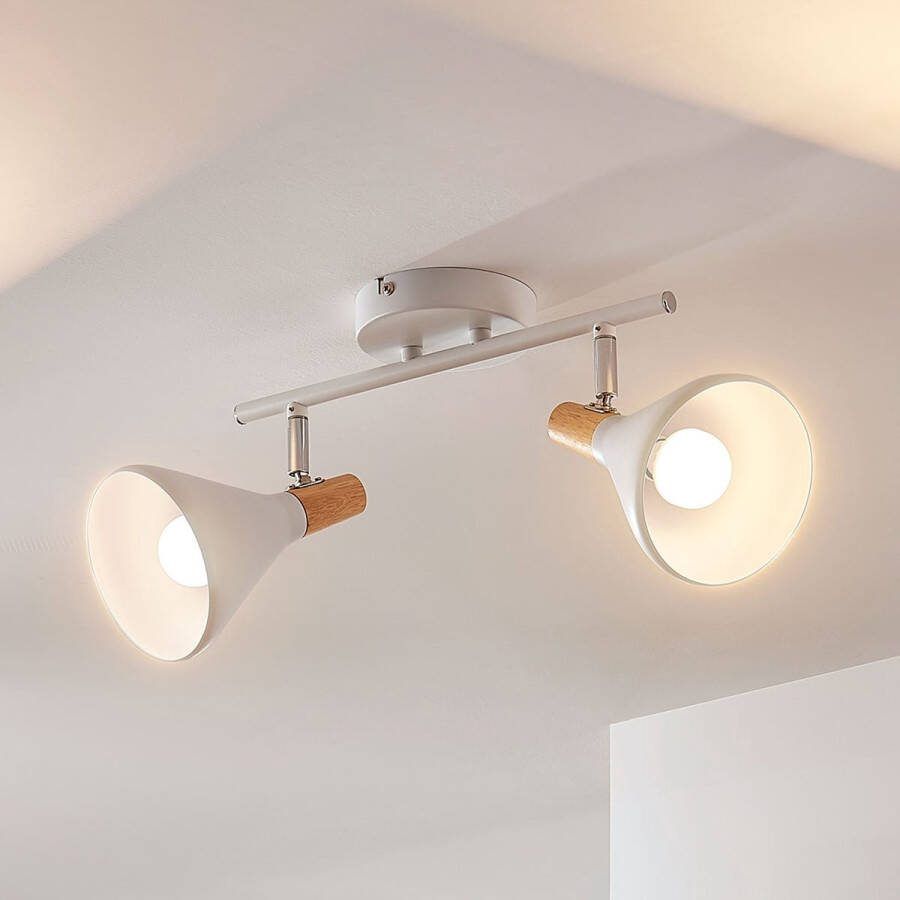 Lindby buitenspot 2lichts metaal hout H: 17 cm E14 wit helder hout