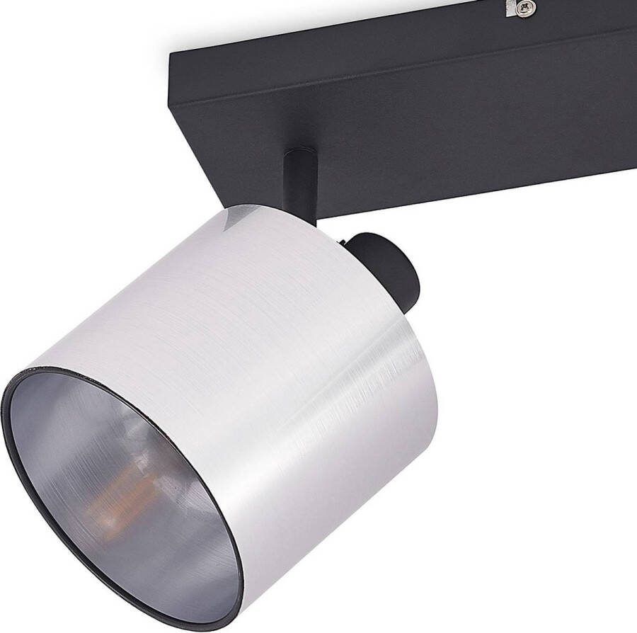 Lindby buitenspot 2lichts PVC ijzer H: 20 cm E14 alu geborsteld mat zwart