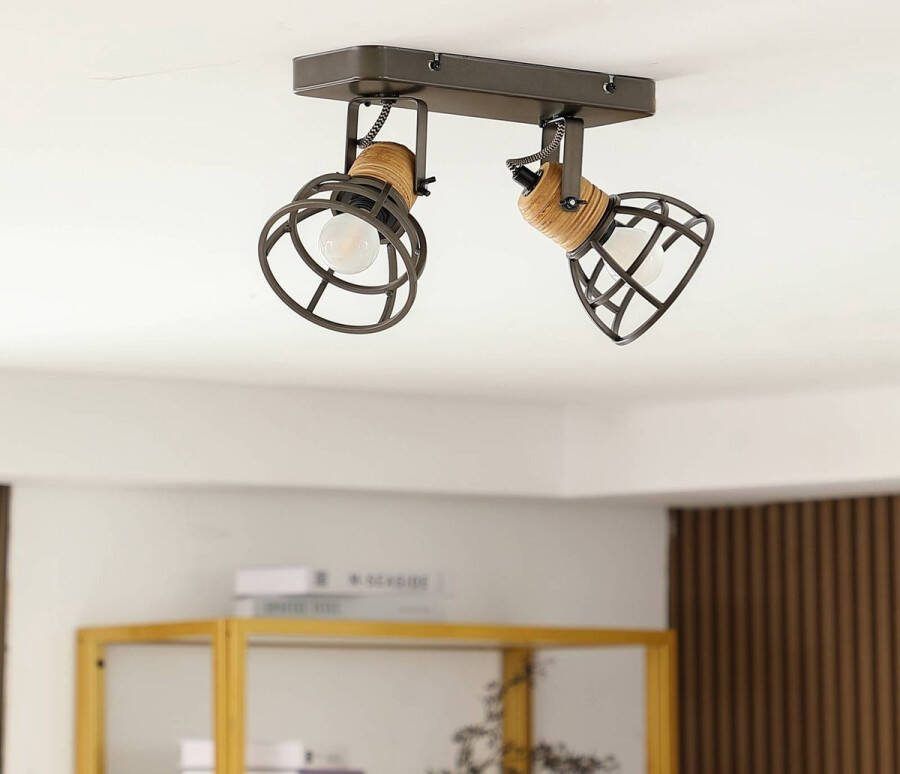 Lindby buitenspot 2lichts Staal ijzer hout H: 18.5 cm E14 zwart donker hout