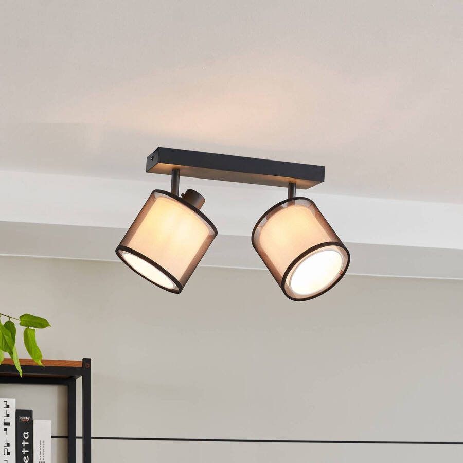 Lindby buitenspot 2lichts staal stof H: 19.5 cm E14 zandzwart wit