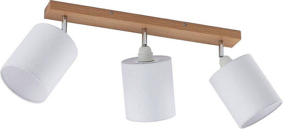 Lindby buitenspot 3lichts eikenhout textiel H: 26 cm E27 licht hout wit
