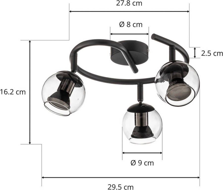 Lindby buitenspot 3lichts Glas ijzer H: 16.2 cm GU10 rookgrijs zwart Inclusief lichtbronnen