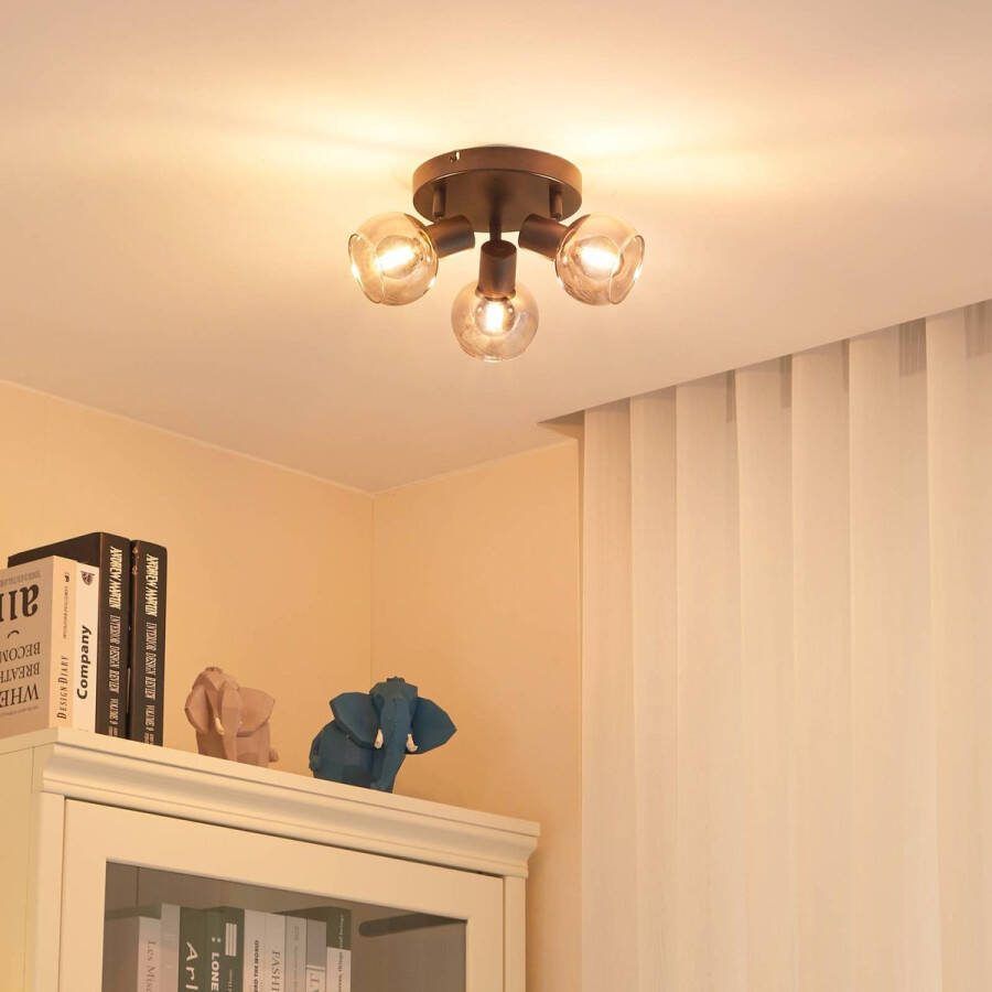 Lindby buitenspot 3lichts ijzer glas H: 13 cm E14 zwart rookgrijs