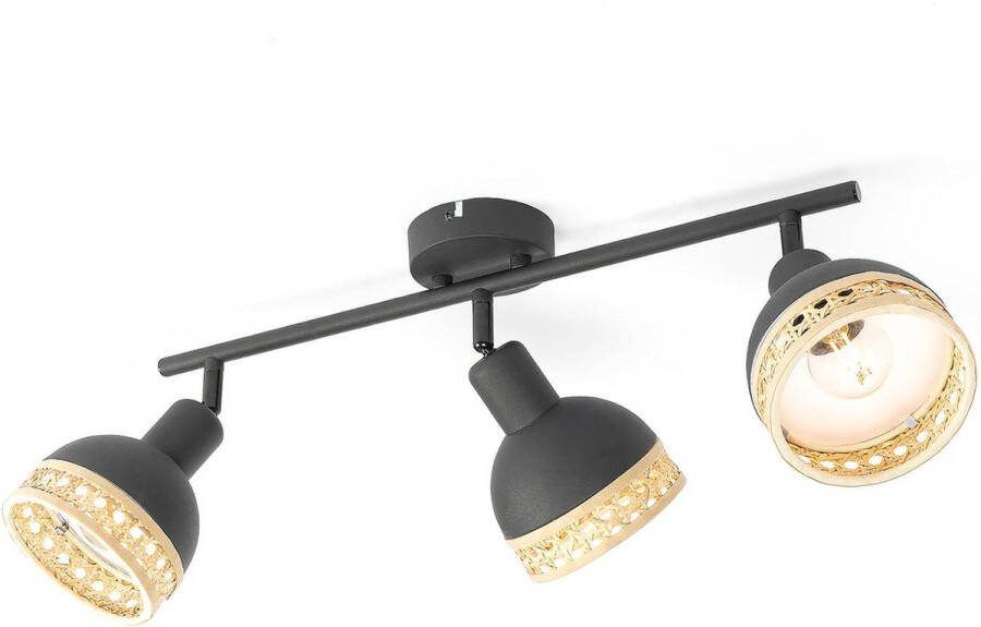 Lindby buitenspot 3lichts ijzer rotan H: 21.5 cm E14 zwart rotan natuur