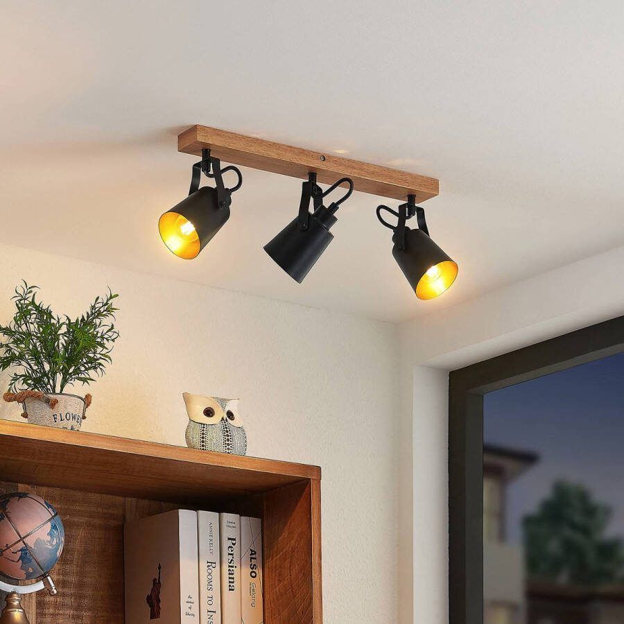 Lindby buitenspot 3lichts ijzer rubberhout H: 15.8 cm E14 zwart donker hout