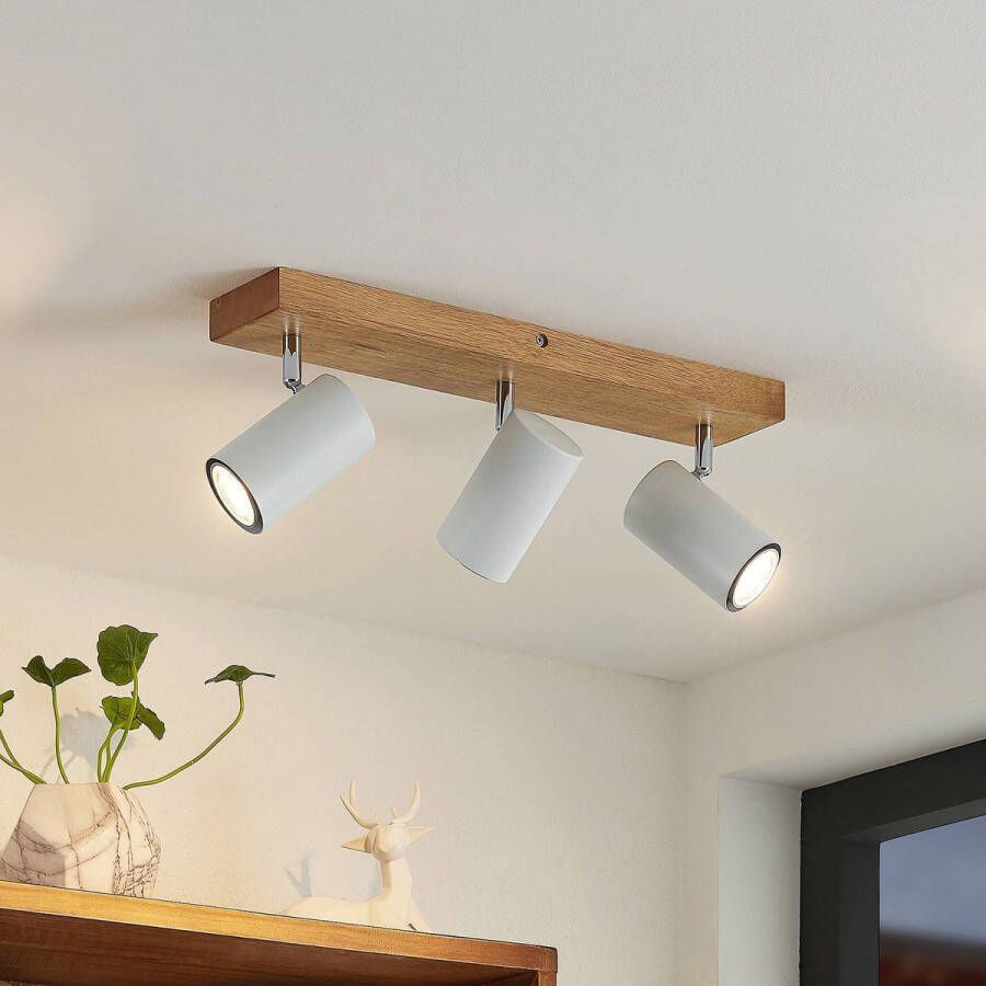 Lindby buitenspot 3lichts ijzer rubberhout H: 16 cm GU10 licht hout wit chroom