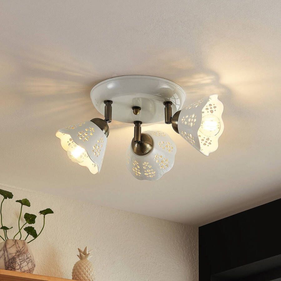 Lindby buitenspot 3lichts keramiek ijzer H: 16.5 cm E14 wit brons