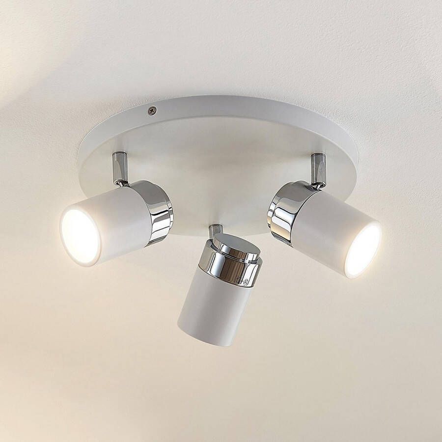 Lindby buitenspot 3lichts metaal glas H: 10.5 cm GU10 wit chroom mat
