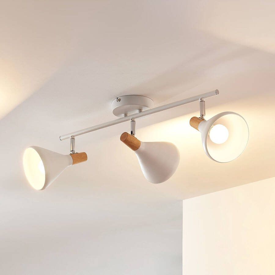 Lindby buitenspot 3lichts metaal hout H: 17 cm E14 wit helder hout
