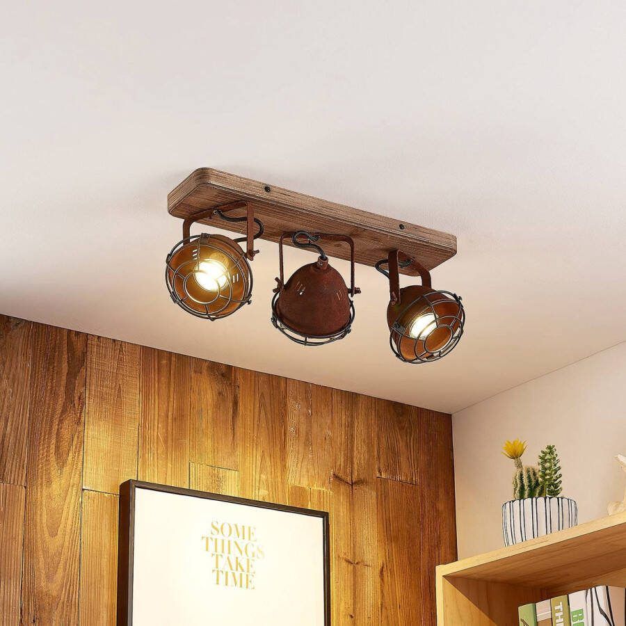 Lindby buitenspot 3lichts metaal hout H: 18.5 cm GU10 roestbruin bruin