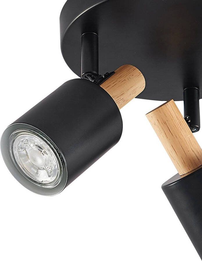 Lindby buitenspot 3lichts staal hout H: 15 cm GU10 zwart hout
