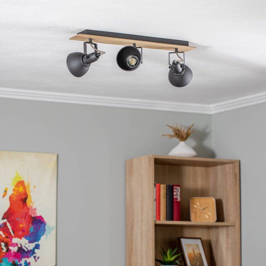 Lindby buitenspot 3lichts Staal hout H: 16.5 cm E14 zwart licht hout