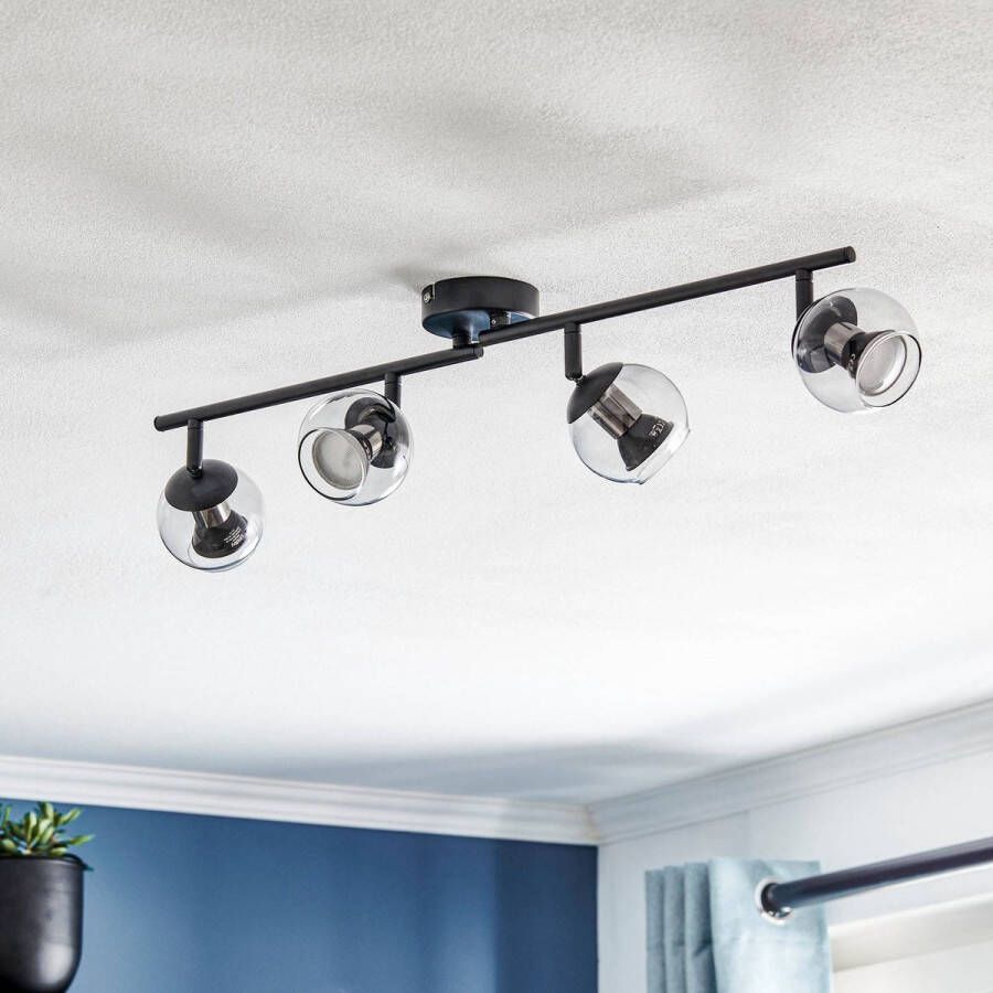 Lindby buitenspot 4lichts Glas ijzer H: 17.4 cm GU10 rookgrijs zwart Inclusief lichtbronnen