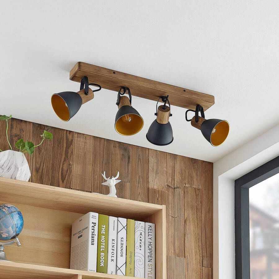 Lindby buitenspot 4lichts ijzer dennenhout H: 23 cm E14 zwart goud donker hout