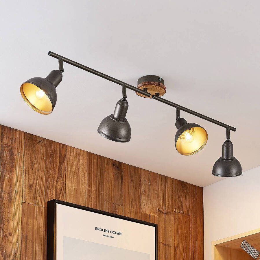 Lindby buitenspot 4lichts ijzer hout H: 24 cm E14 donkergrijs hout licht