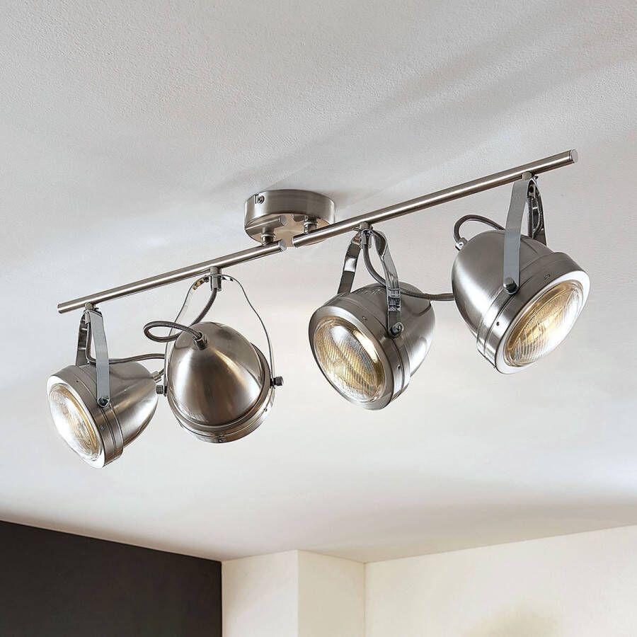 Lindby buitenspot 4lichts metaal glas H: 23.5 cm GU10 mat nikkel