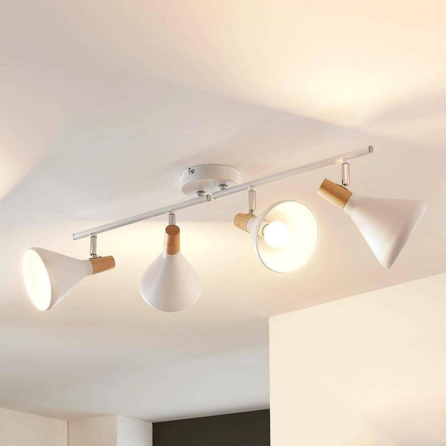 Lindby buitenspot 4lichts metaal hout H: 18 cm E14 wit helder hout