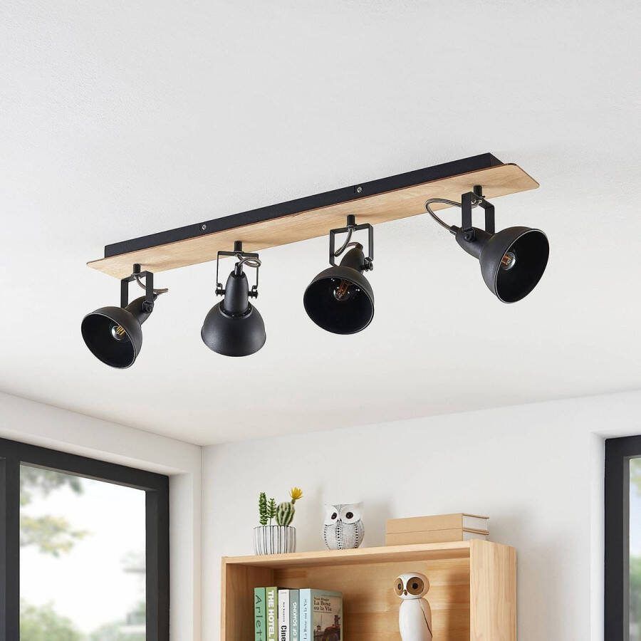 Lindby buitenspot 4lichts Staal hout H: 16.5 cm E14 zwart licht hout
