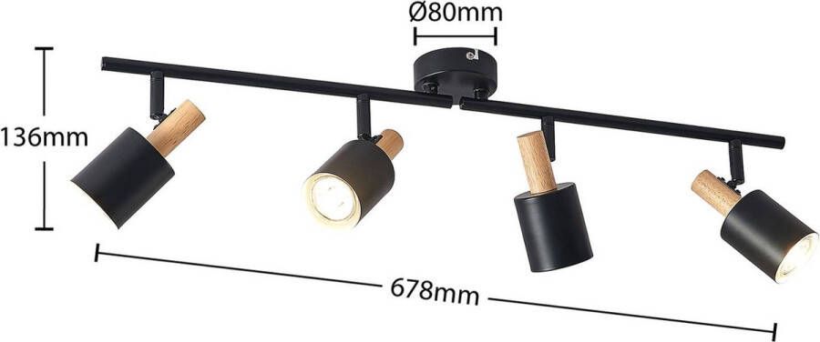Lindby buitenspot 4lichts staal hout H: 18 cm GU10 zwart hout