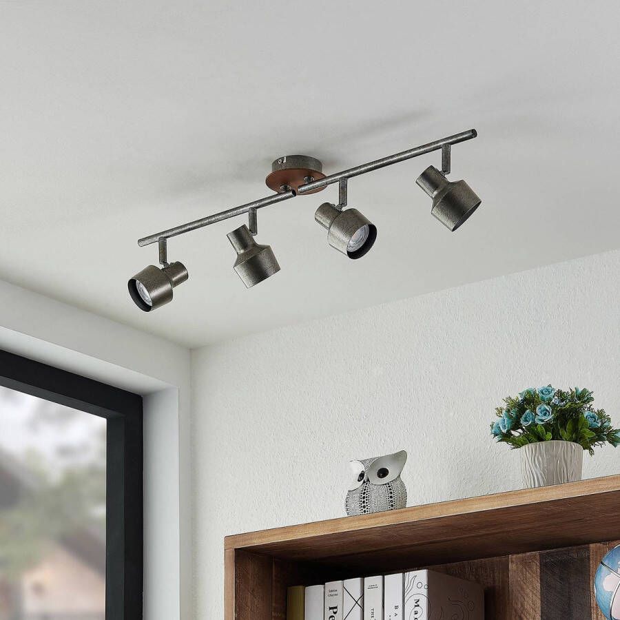 Lindby buitenspot 4lichts staal houtvezel H: 16 cm GU10 grijs hout
