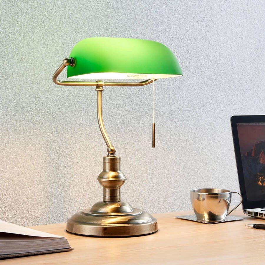 Lindby bureaulamp 1licht metaal glas H: 38 cm E27 oud-messing groen