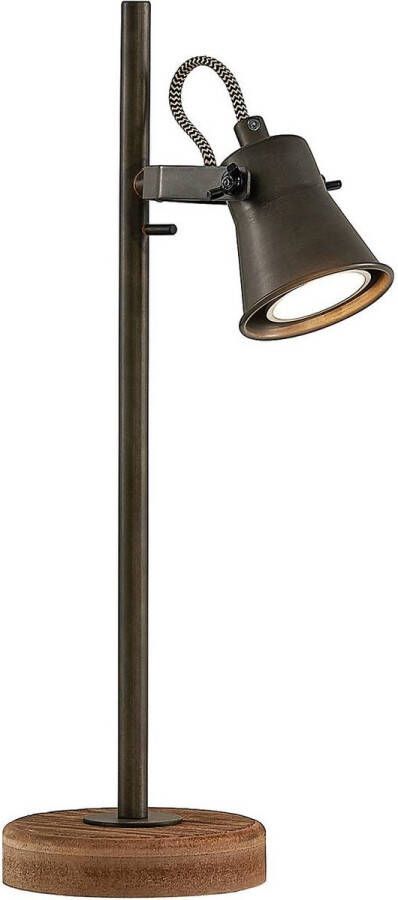 Lindby bureaulamp 1licht metaal hout H: 40 cm GU10 bruin zwart