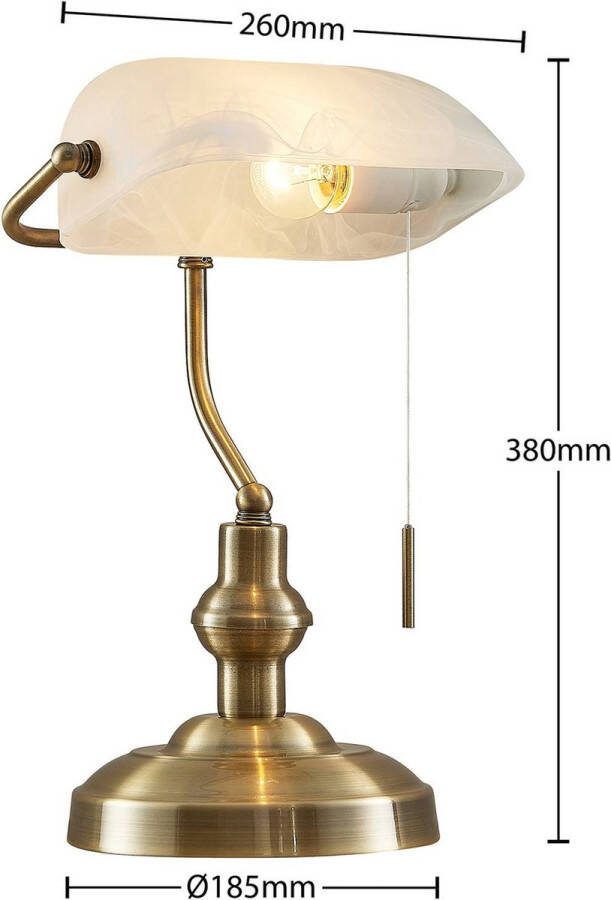 Lindby bureaulamp 1licht staal glas H: 38.5 cm E27 brons opaalwit