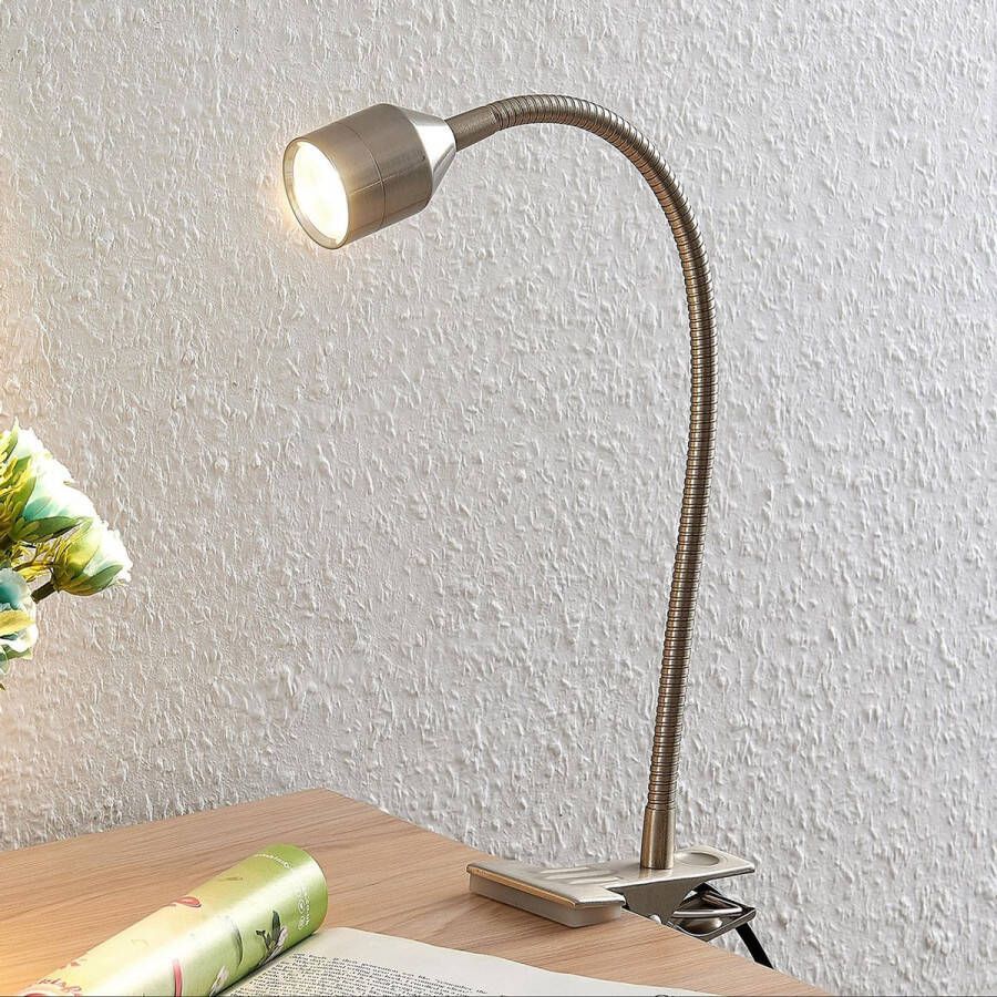 Lindby Klemlamp 1licht metaal acryl H: 45 cm gesatineerd nikkel Inclusief lichtbron