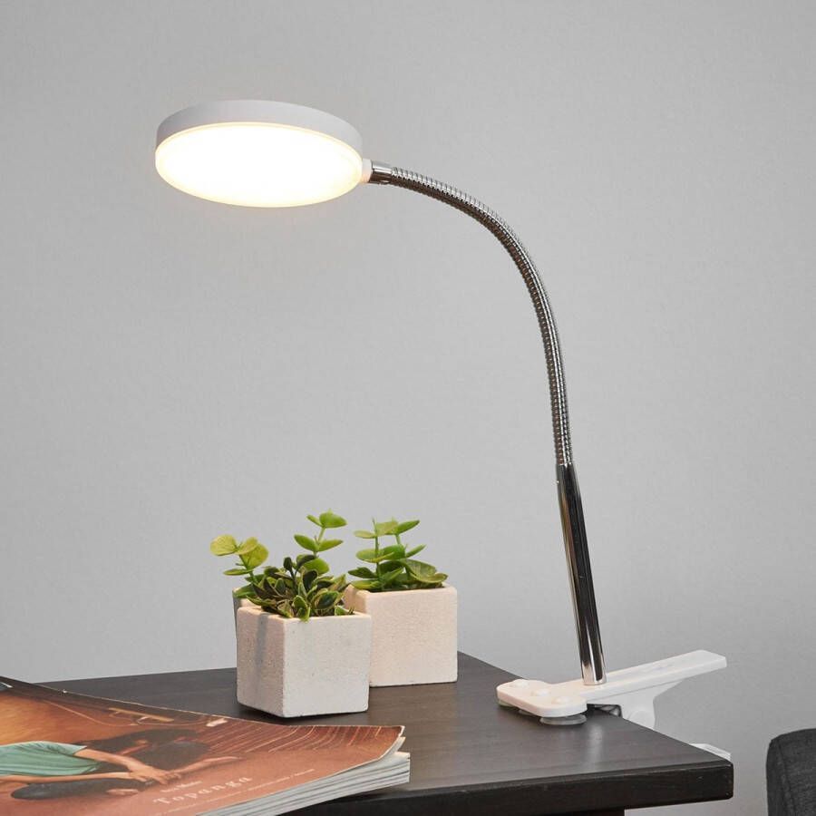 Lindby Klemlamp 1licht kunststof metaal H: 36 cm wit chroom Inclusief lichtbron
