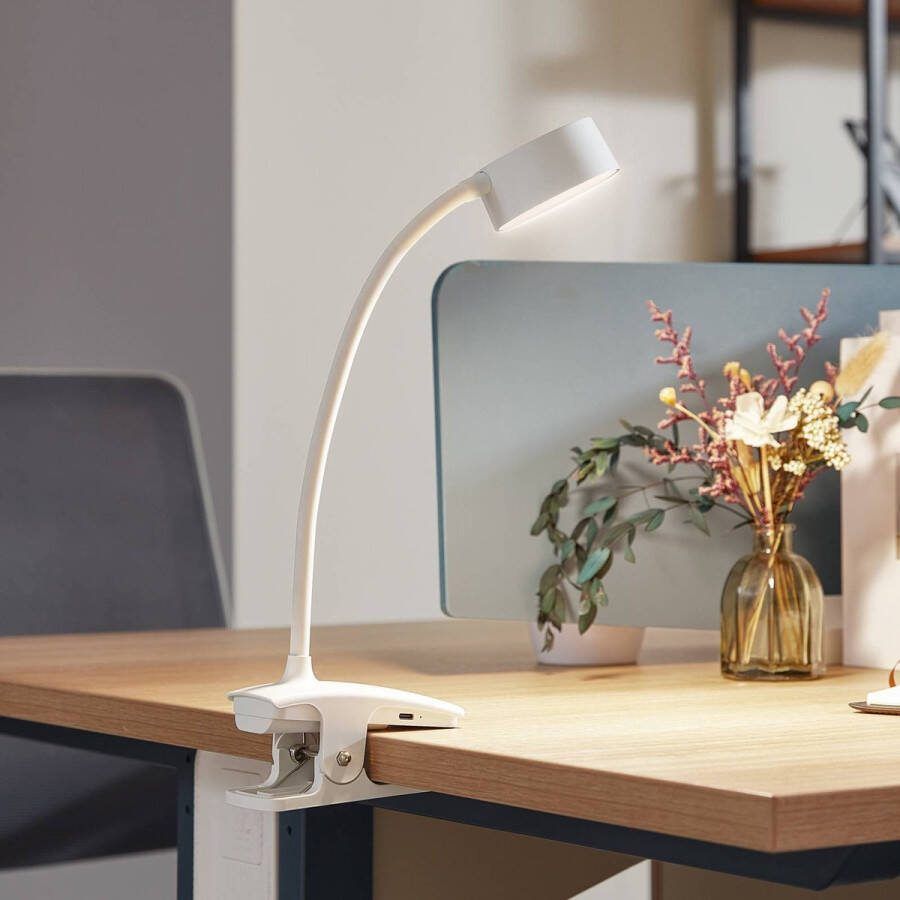 Lindby Klemlamp- met dimmer 1licht Plastic metaal H: 35.7 cm wit Inclusief lichtbron