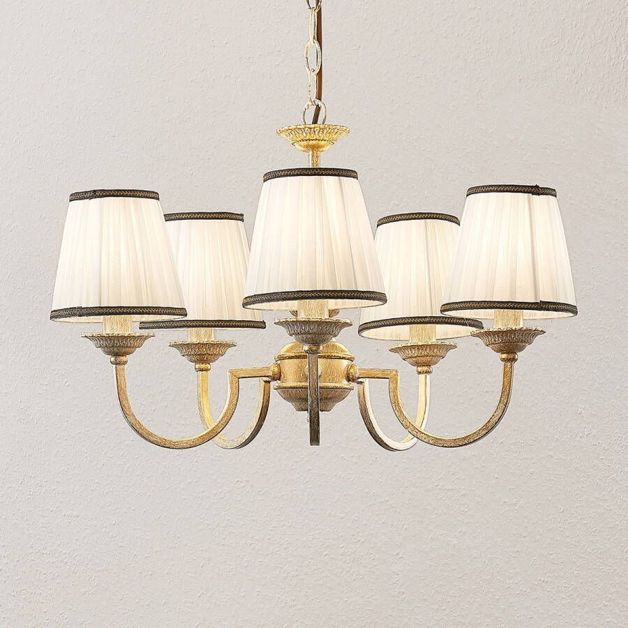 Lindby kroonluchter 5 lichts textiel metaal H: 36 cm E14 crème messing