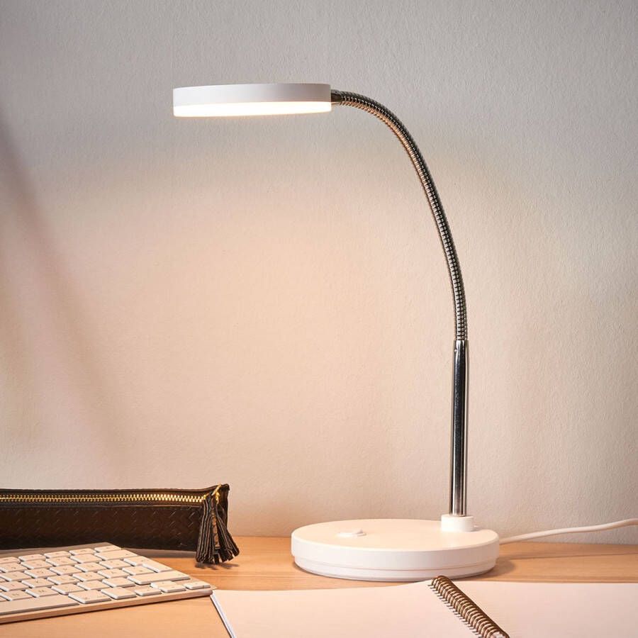 Lindby LED bureaulamp 1licht kunststof metaal H: 35 cm wit chroom Inclusief lichtbron