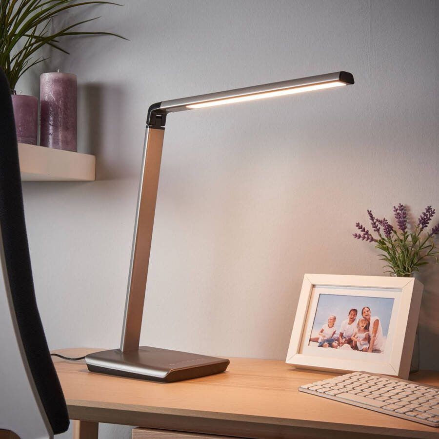 Lindby LED bureaulamp- met dimmer 1licht kunststof H: 46 cm grijs metallic Inclusief lichtbron