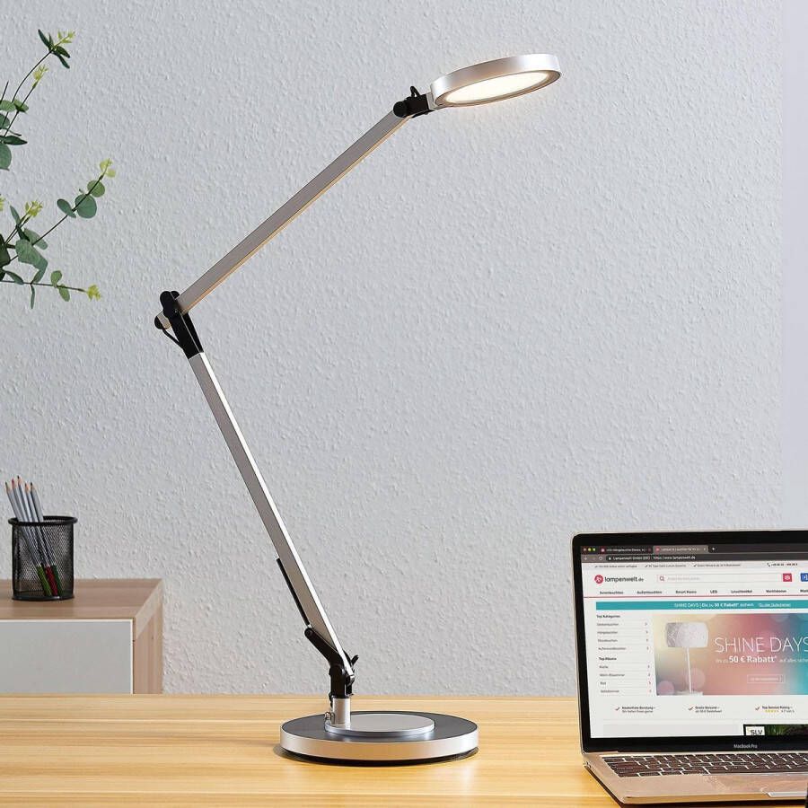 Lindby LED bureaulamp- met dimmer 1licht kunststof metaal H: 46.5 cm zilver zwart Inclusief lichtbron