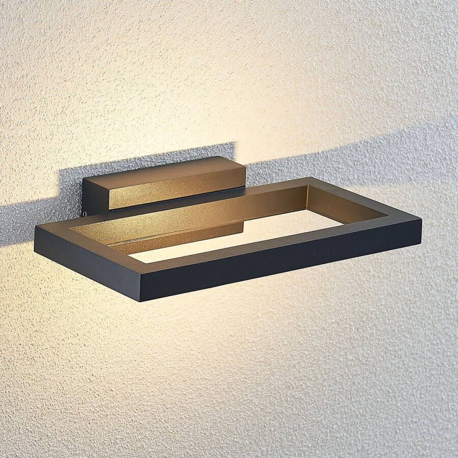 Lindby LED wandlamp buiten 1licht aluminium glas H: 5.4 cm donkergrijs Inclusief lichtbron