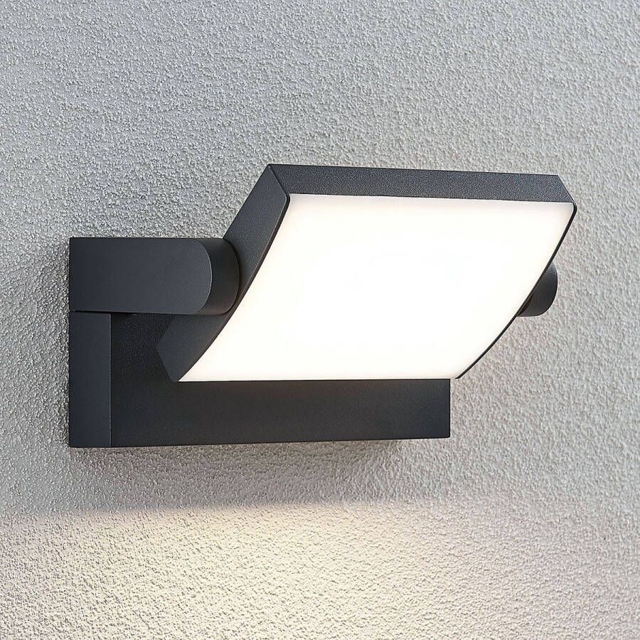 Lindby LED wandlamp buiten 1licht Aluminium kunststof H: 10.5 cm donkergrijs wit gesatineerd Inclusief lichtbron