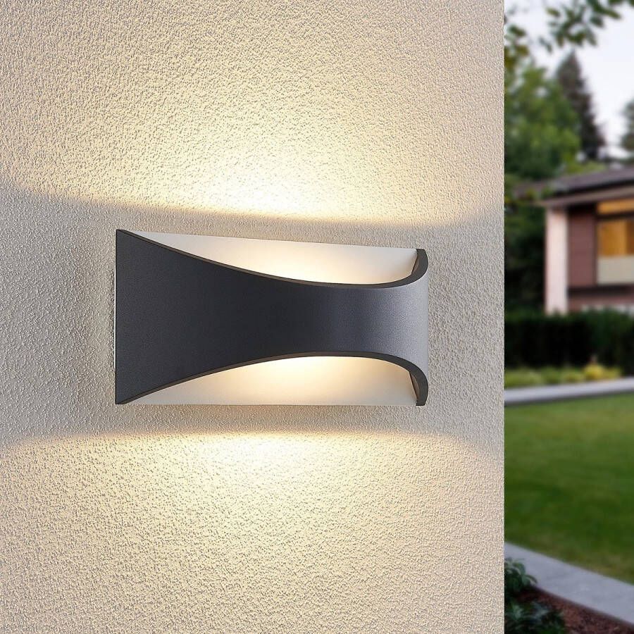 Lindby LED wandlamp buiten 1licht Aluminium kunststof H: 12 cm donkergrijs wit Inclusief lichtbron