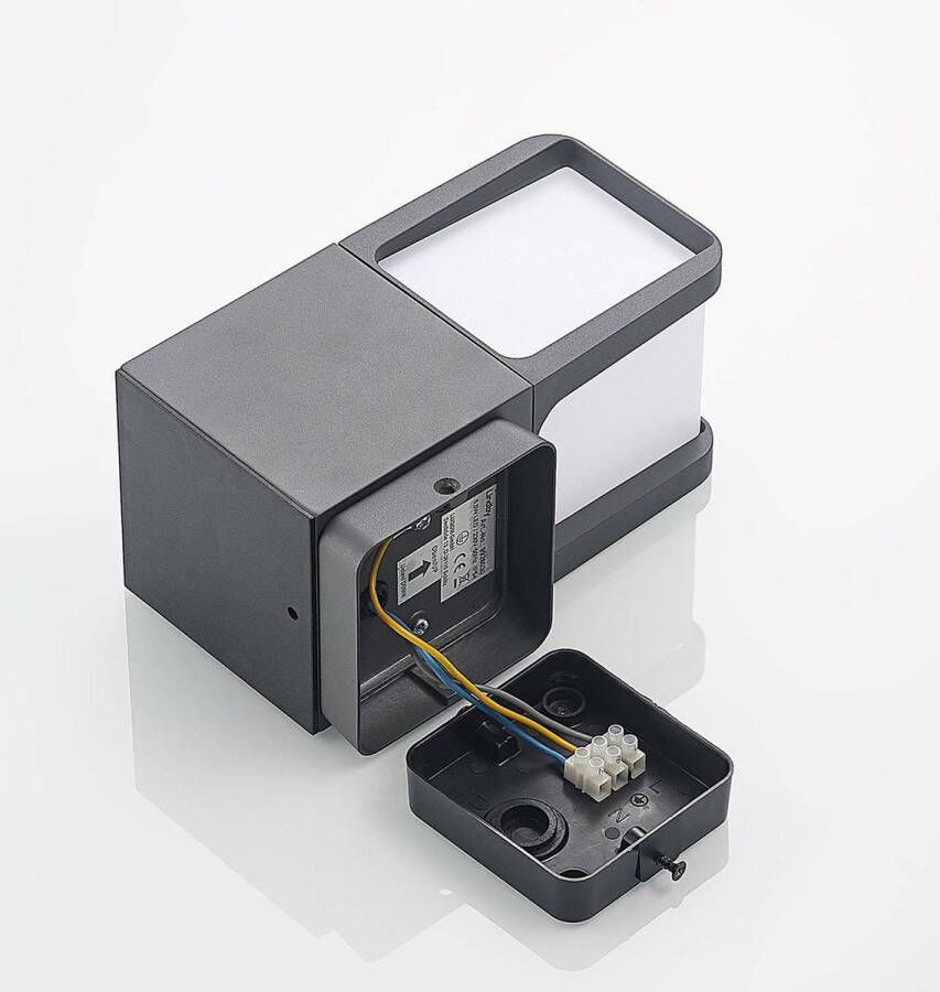 Lindby LED wandlamp buiten 1licht aluminium kunststof H: 20 cm donkergrijs opaalwit Inclusief lichtbron