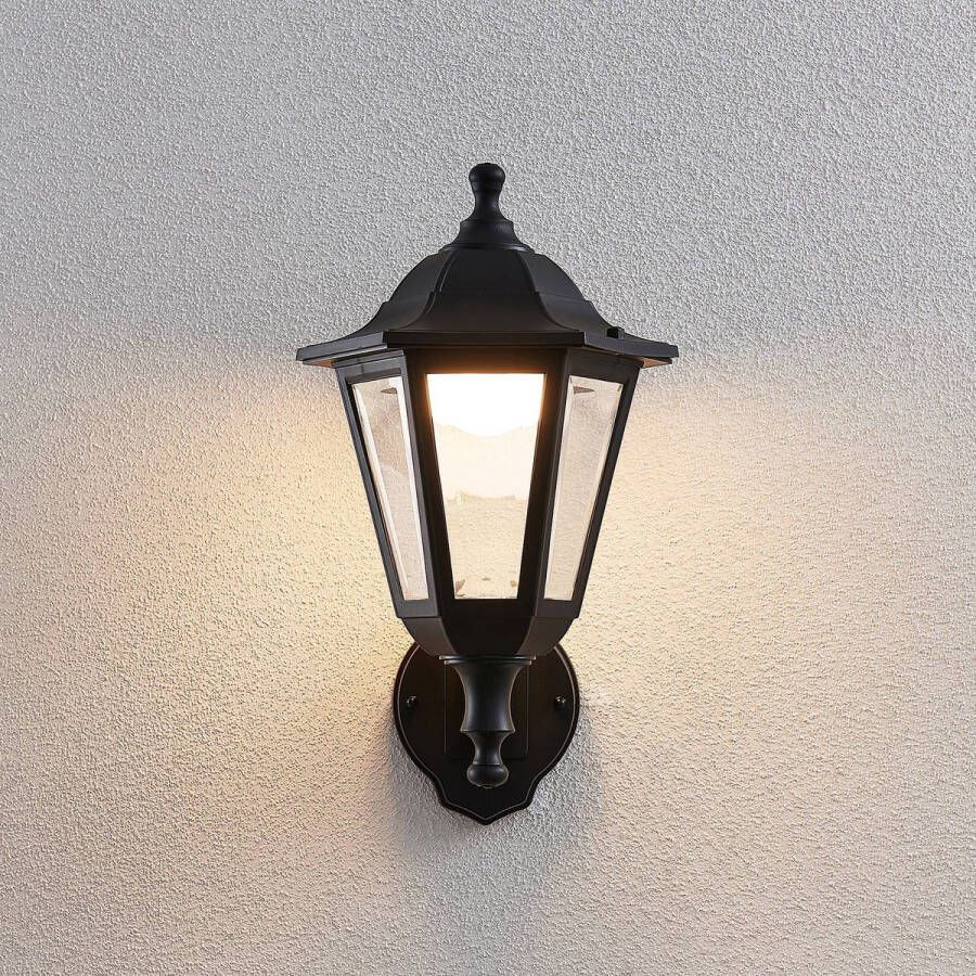 Lindby LED wandlamp buiten 1licht polycarbonaat H: 37.7 cm zwart (RAL 9005) helder Inclusief lichtbron