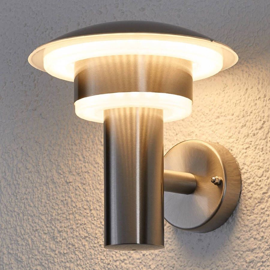 Lindby LED wandlamp buiten 1licht roestvrij staal kunststof H: 18.8 cm roestvrij staal wit transparant Inclusief lichtbron