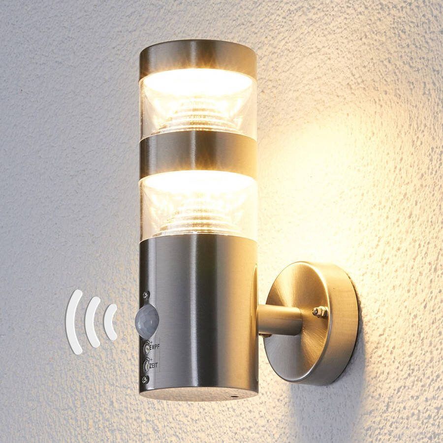 Lindby LED wandlamp buiten 1licht roestvrij staal kunststof H: 22 cm roestvrij staal transparant Inclusief lichtbron