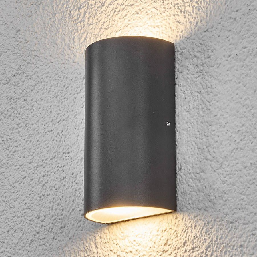 Lindby LED wandlamp buiten 2 lichts aluminium glas H: 16 cm grafietgrijs Inclusief lichtbronnen