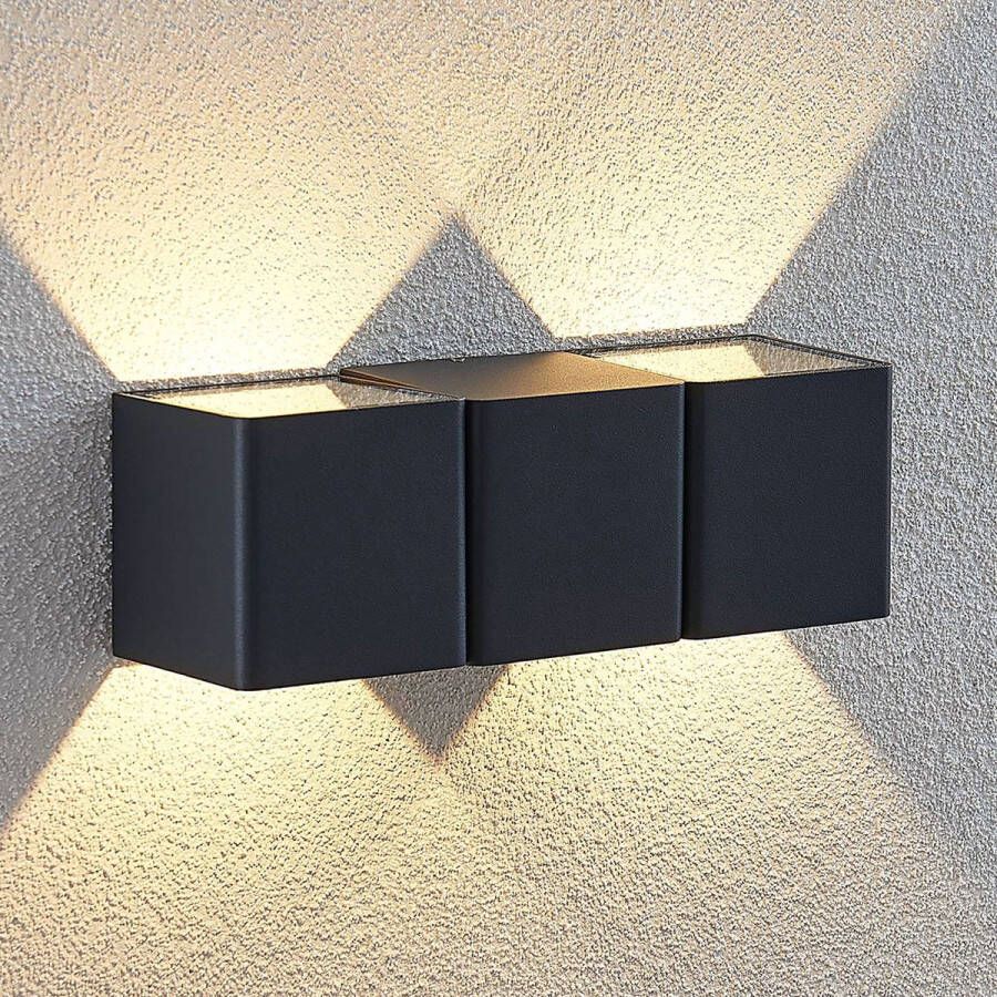 Lindby LED wandlamp buiten 2 lichts aluminium glas H: 7.5 cm donkergrijs Inclusief lichtbronnen