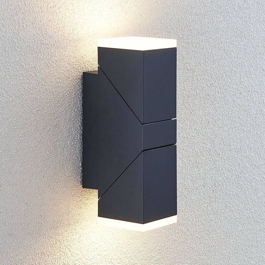 Lindby LED wandlamp buiten 2lichts aluminium kunststof H: 22 cm donkergrijs wit gesatineerd Inclusief lichtbronnen