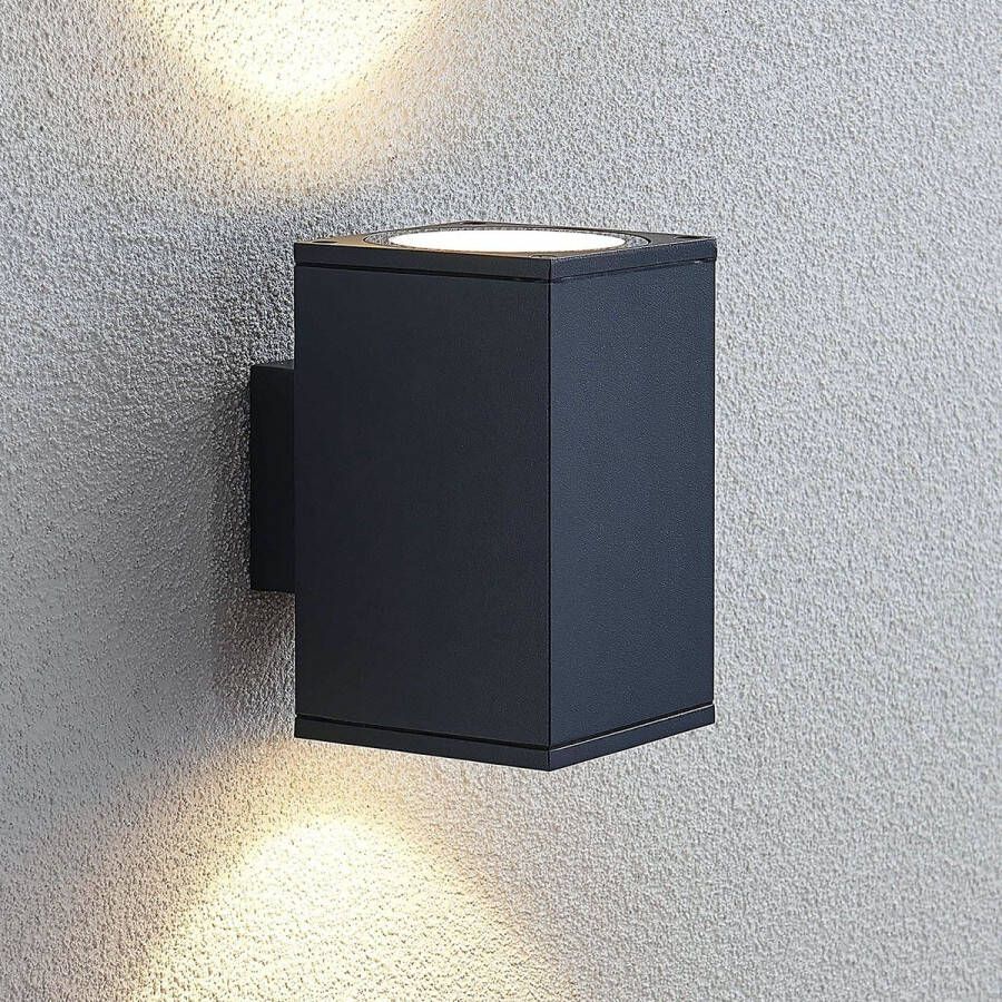 Lindby LED wandlamp buiten 2lichts drukgegoten aluminium getemperd glas H: 15 cm antraciet (RAL 7016) Inclusief lichtbronnen