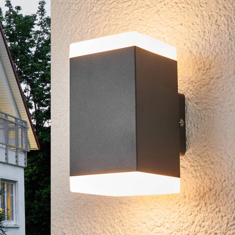Lindby LED wandlamp buiten 2 lichts edelstaal kunststof H: 15 cm donkergrijs opaalwit Inclusief lichtbronnen