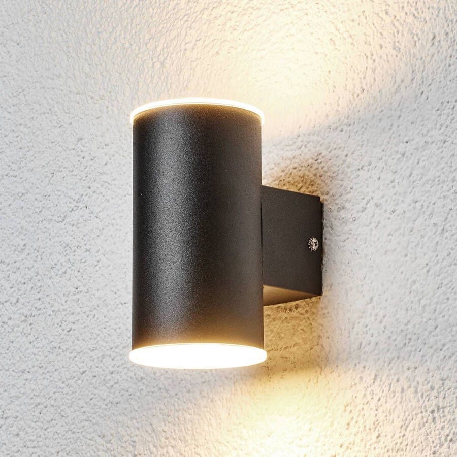 Lindby LED wandlamp buiten 2 lichts roestvrij staal kunststof H: 14.6 cm zwart Inclusief lichtbronnen
