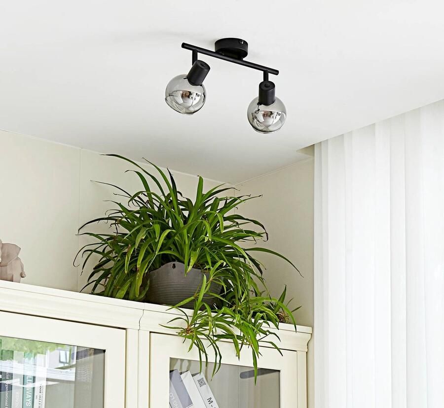 Lindby buitenspot 2lichts ijzer glas H: 16 cm E14 zwart rookgrijs